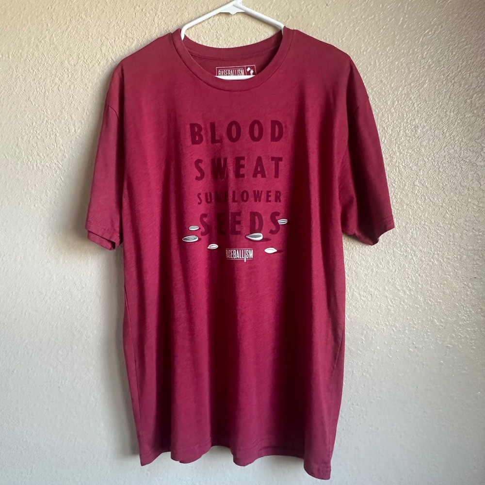 Baseballism Mens XL Blood Sweat Sunflower Seeds Graphic T-Shirt Maroon Burgundy